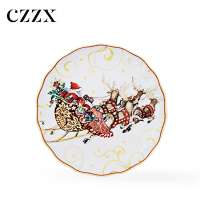 Stocked wholesale Christmas moose elk deer color print restaurant hotel party wedding round ceramic dinner charger plate set