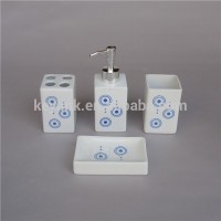 circular design square shape ceramic bathroom set with lotion bottle and soap dish and toothbrush holder and tumbler