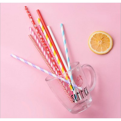 25CT Pink 7.76'' Eco-Friendly Biodegradable Paper Color Drinking Straws 40201