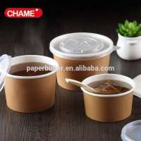 Disposable rimmed paper hot soup bowl with plastic lid