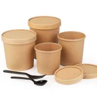 Custom Logo Printed Biodegradable Disposable Kraft Paper Soup Bowl With Lid